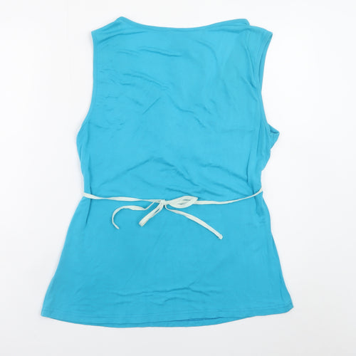 St Martins Women Blue Sleeveless Beaded V-Neck Tunic Top Size L