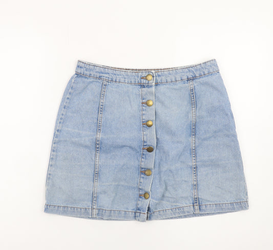 Denim Co. Women's Blue A-Line Button Denim Skirt Size 14