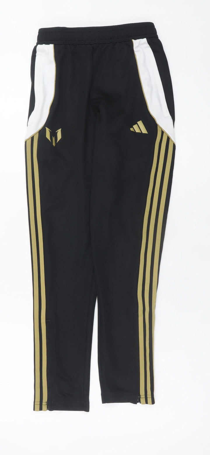 Adidas Teens Black Jogger Trousers 12 Plus with Gold Stripes