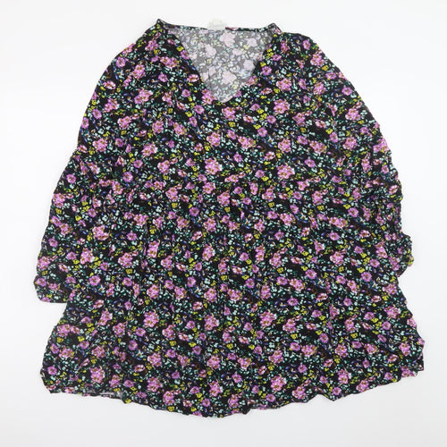 Jacqueline de Yong Womens Black Floral Viscose Mini Dress Size 14