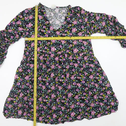Jacqueline de Yong Womens Black Floral Viscose Mini Dress Size 14
