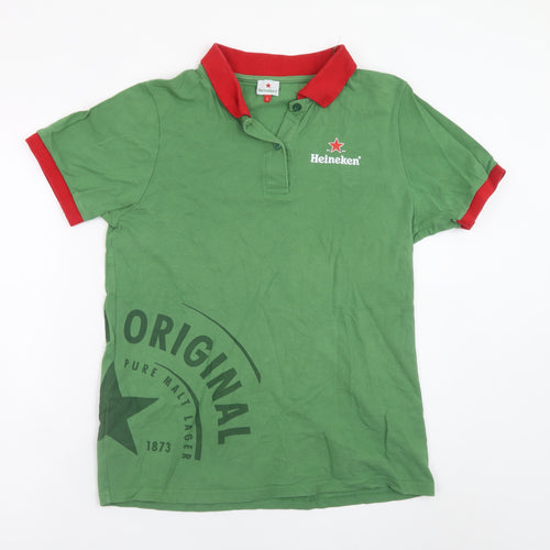 Heineken Men’s Green Red Trim Polo Shirt L Logo Casual Top