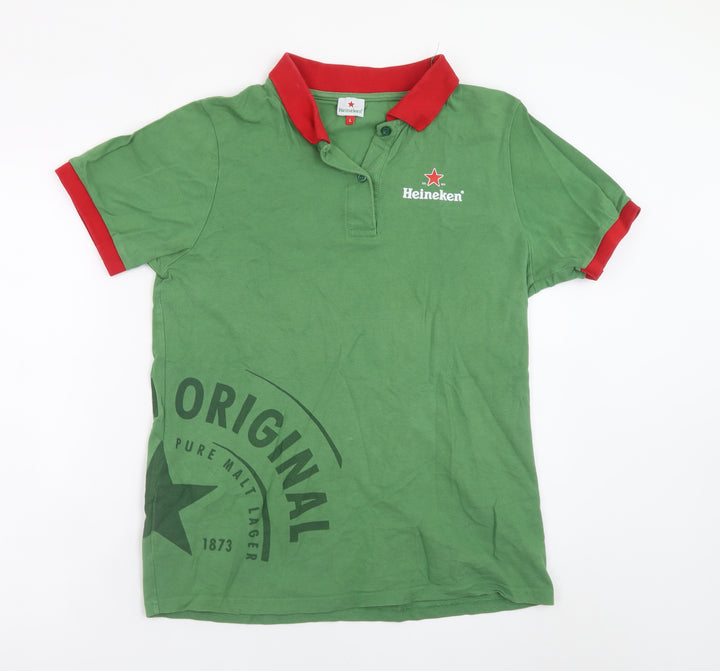Heineken Men’s Green Red Trim Polo Shirt L Logo Casual Top