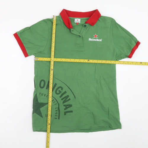 Heineken Men’s Green Red Trim Polo Shirt L Logo Casual Top