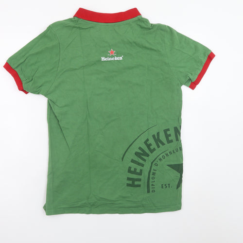 Heineken Men’s Green Red Trim Polo Shirt L Logo Casual Top