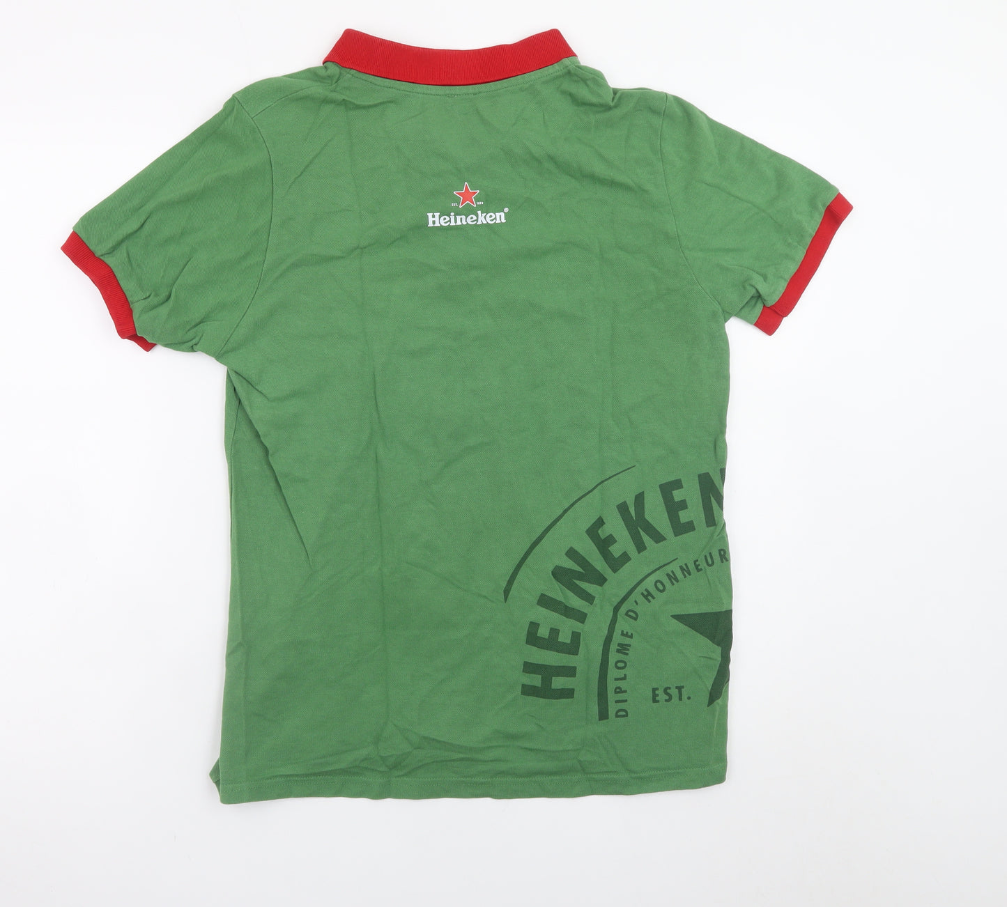 Heineken Men’s Green Red Trim Polo Shirt L Logo Casual Top