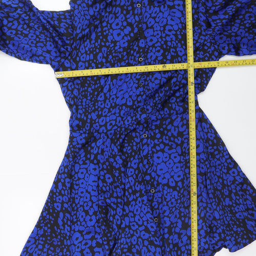 AX Paris Women's Blue Animal Print Long Sleeve Shirt Dress Size 12