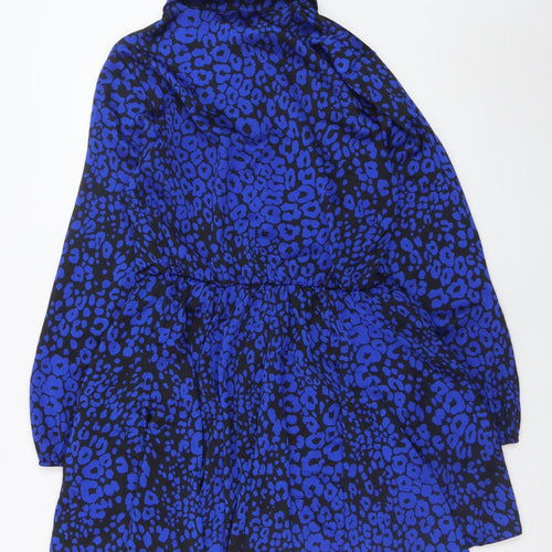 AX Paris Women's Blue Animal Print Long Sleeve Shirt Dress Size 12