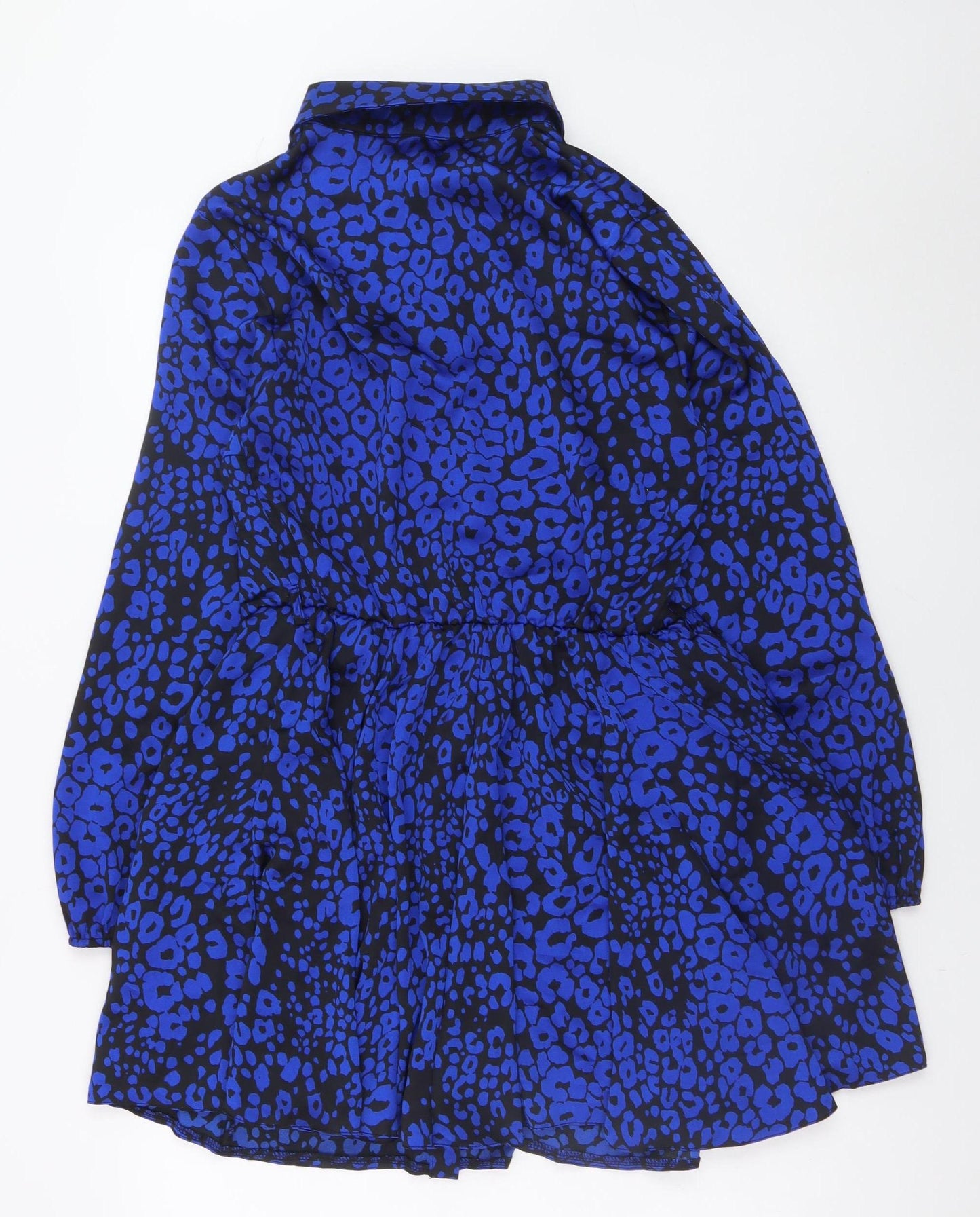 AX Paris Women's Blue Animal Print Long Sleeve Shirt Dress Size 12