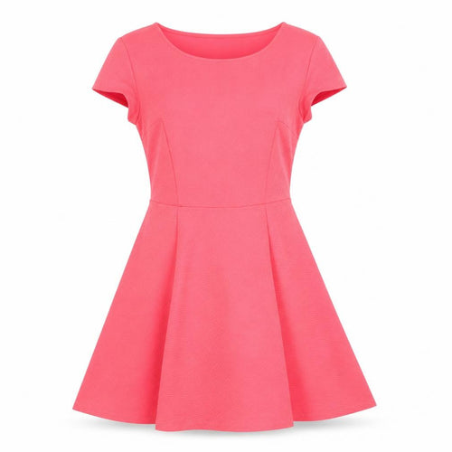 Bershka Women's Pink Skater Dress Size 12 Short Sleeve Scoop Neck