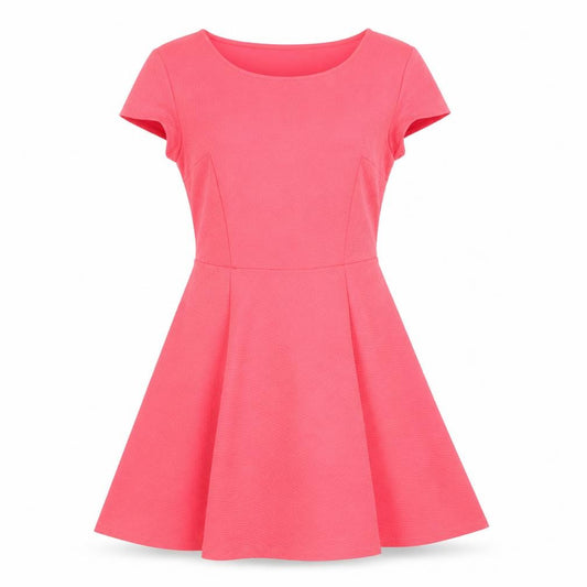 Front view of Bershka Women's Pink Skater Dress, size 12, Short Sleeve Scoop Neck