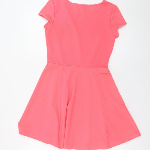 Bershka Women's Pink Skater Dress Size 12 Short Sleeve Scoop Neck