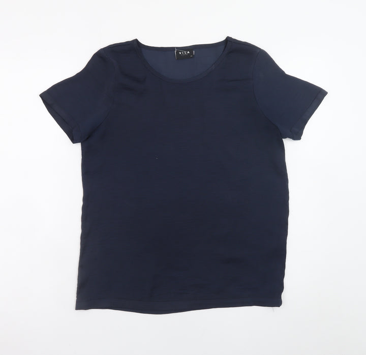 Vila Women's Blue Basic Short Sleeve Polyester T-Shirt XS