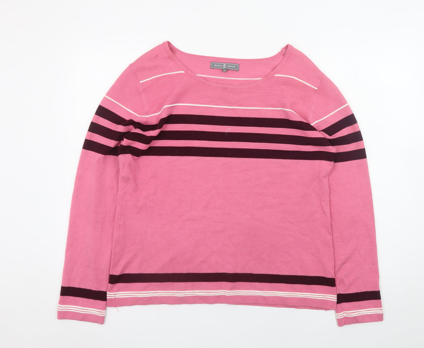 Jessica Graaf Women's Pink Striped Pullover Jumper Size L