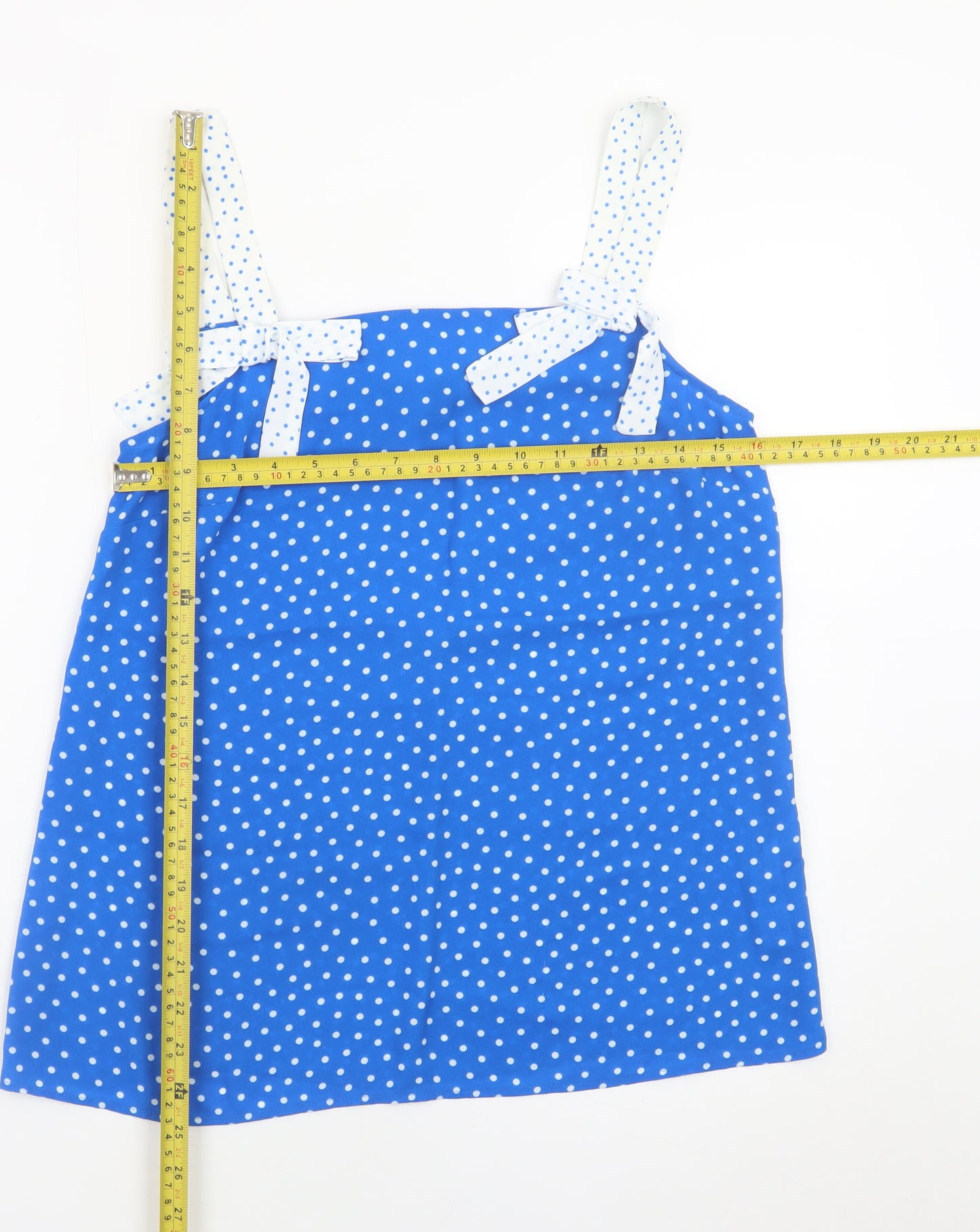 Savida Women's Blue Polka Dot Bow Strap Camisole Top Size S