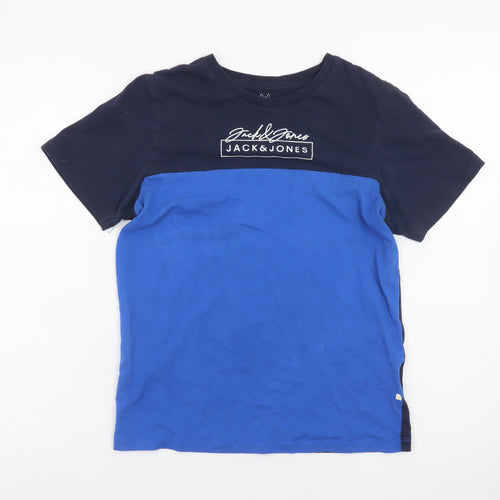 Jack & Jones Boys Blue Colourblock Cotton Logo T-Shirt 14 Years