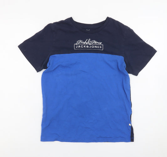 Jack & Jones Boys Blue Colourblock Cotton Logo T-Shirt 14 Years