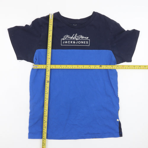 Jack & Jones Boys Blue Colourblock Cotton Logo T-Shirt 14 Years