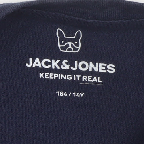 Jack & Jones Boys Blue Colourblock Cotton Logo T-Shirt 14 Years