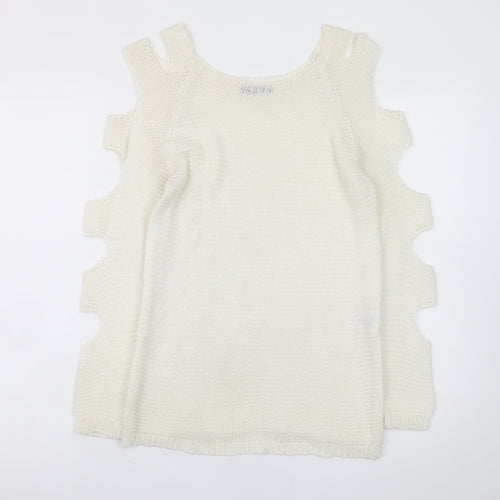 Hailys Women White Cold Shoulder Knit Pullover Jumper M