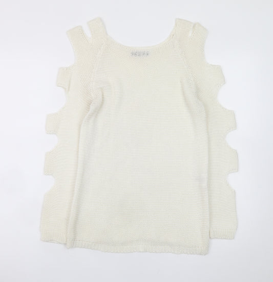 Hailys Women White Cold Shoulder Knit Pullover Jumper M