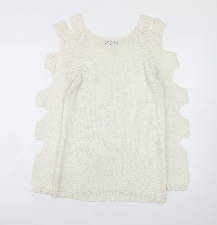 Hailys Women White Cold Shoulder Knit Pullover Jumper M