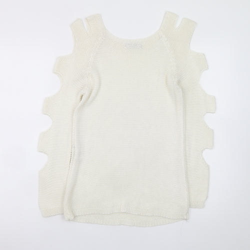 Hailys Women White Cold Shoulder Knit Pullover Jumper M