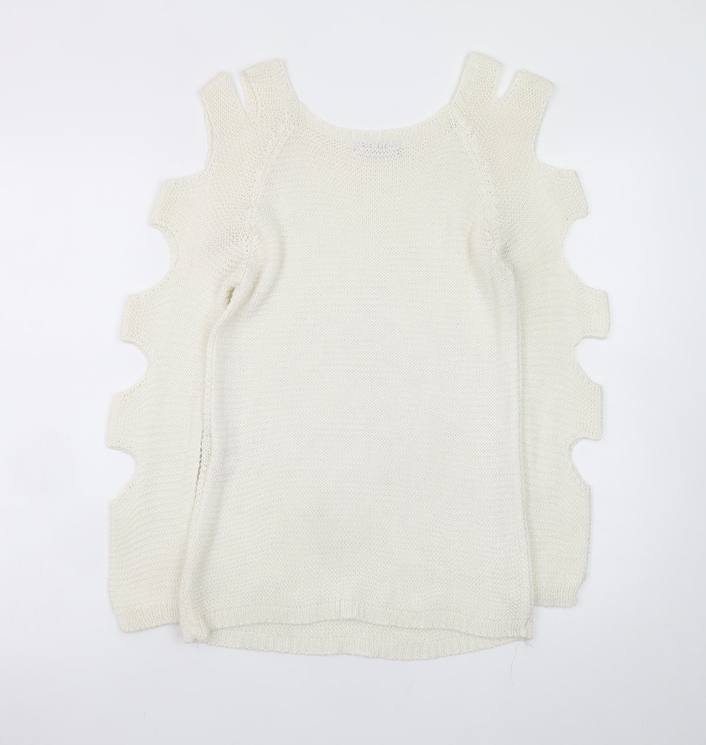 Hailys Women White Cold Shoulder Knit Pullover Jumper M