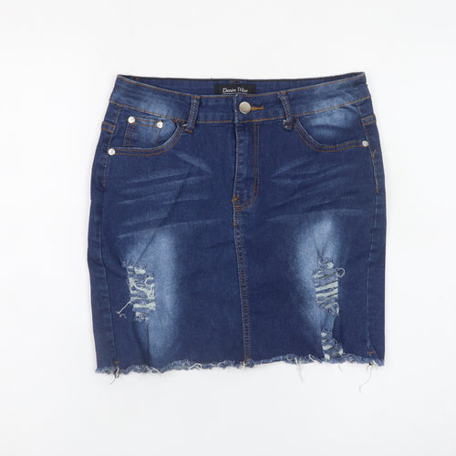 Denim Wise Women's Blue Distressed Denim Pencil Skirt Size 12