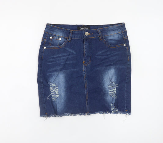 Denim Wise Women's Blue Distressed Denim Pencil Skirt Size 12