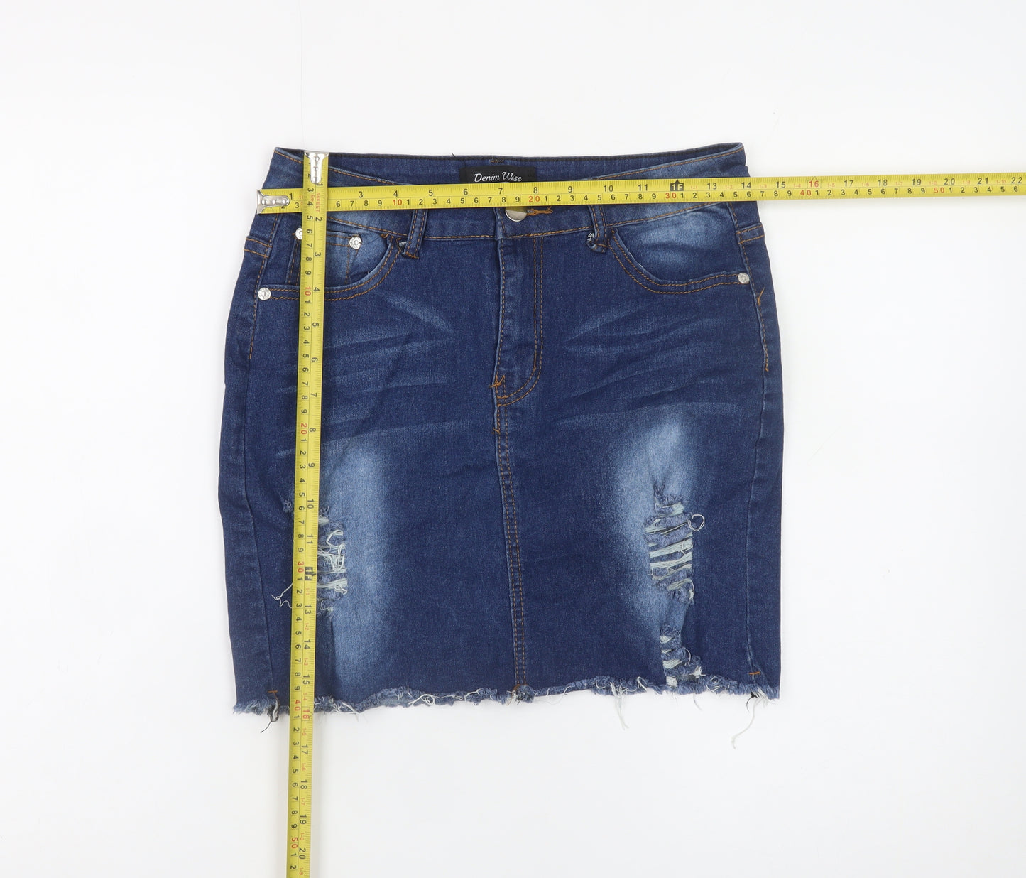 Denim Wise Women's Blue Distressed Denim Pencil Skirt Size 12