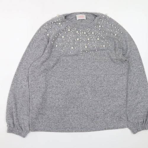Savida Women's Grey Beaded Pullover Jumper Size 12