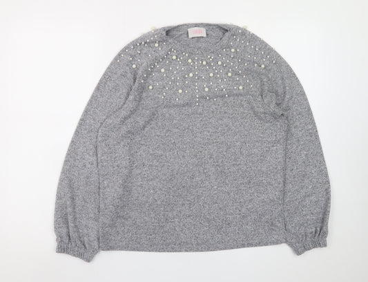 Savida Women's Grey Beaded Pullover Jumper Size 12