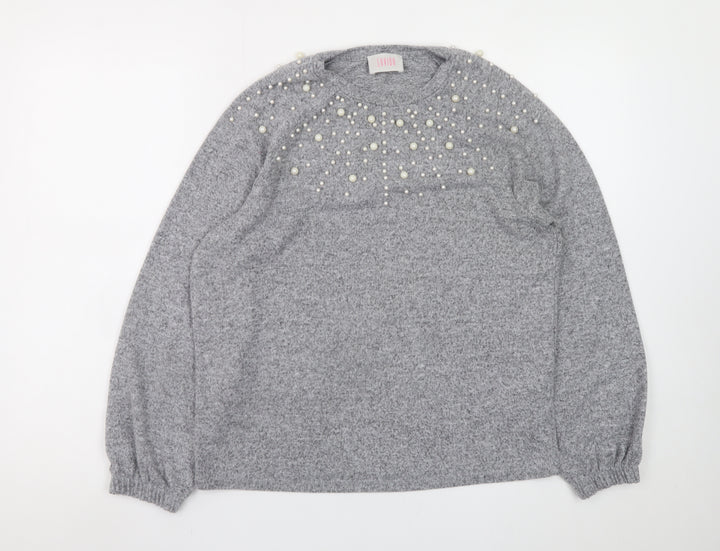 Savida Women's Grey Beaded Pullover Jumper Size 12
