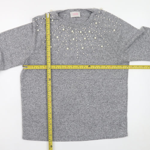 Savida Women's Grey Beaded Pullover Jumper Size 12