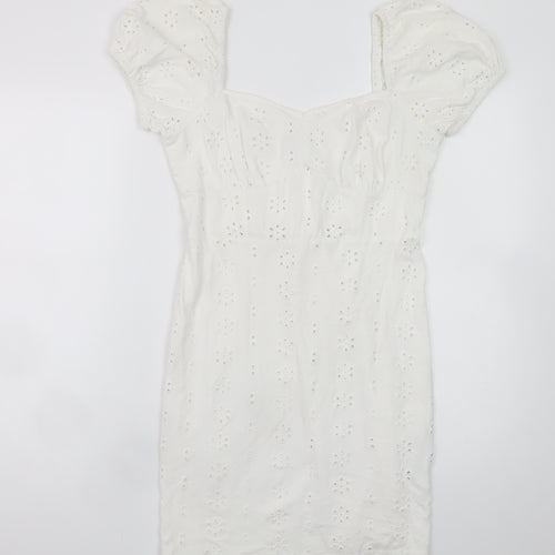 ASOS Women White Size 10 Short Puff Sleeve Cotton Shift Dress