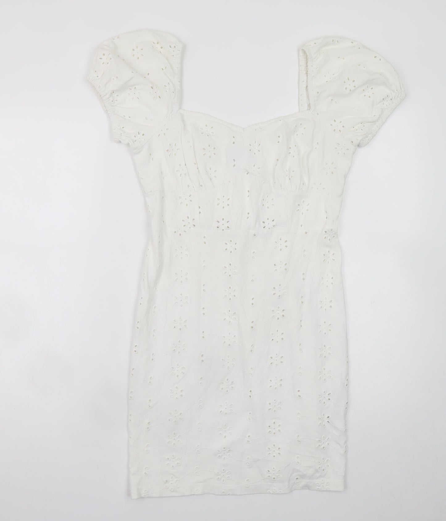 ASOS Women White Size 10 Short Puff Sleeve Cotton Shift Dress