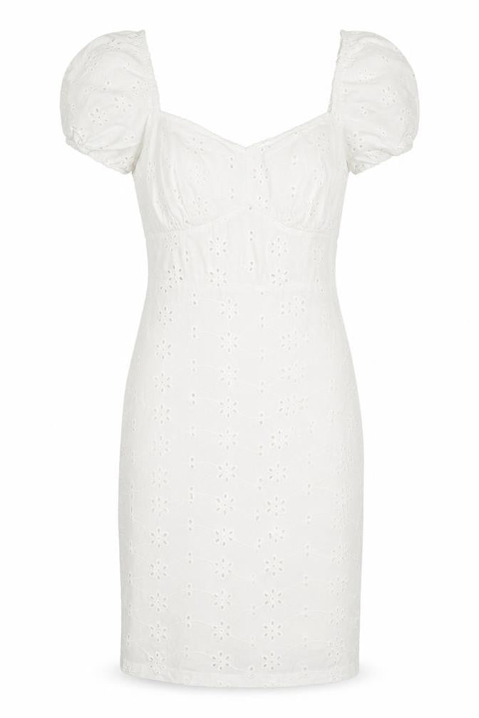 ASOS Women White Size 10 Short Puff Sleeve Cotton Shift Dress