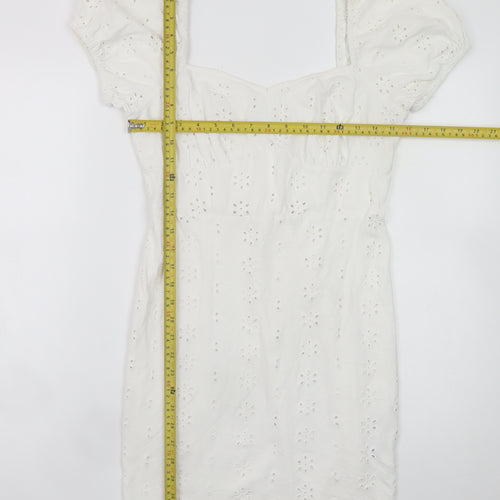 ASOS Women White Size 10 Short Puff Sleeve Cotton Shift Dress
