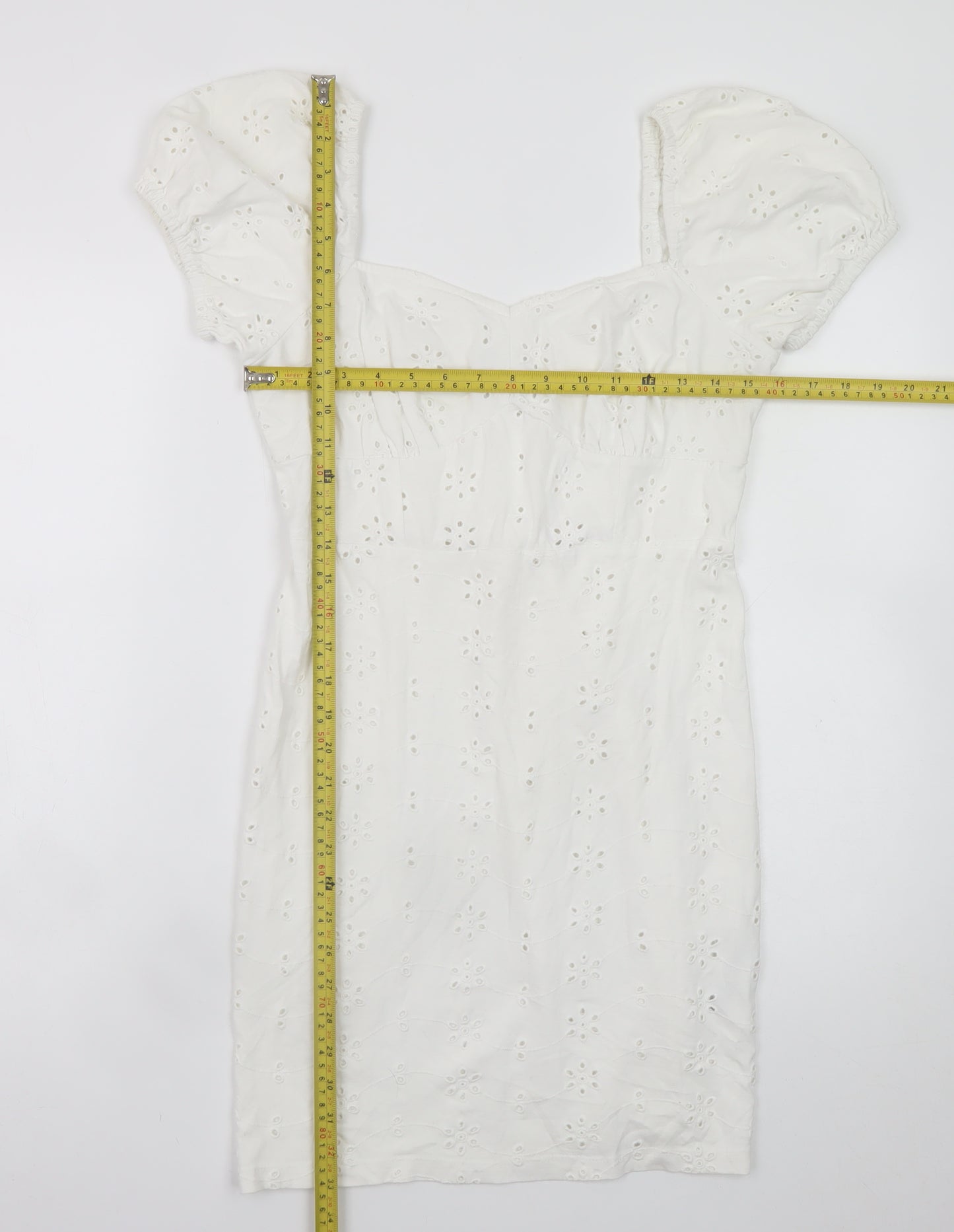 ASOS Women White Size 10 Short Puff Sleeve Cotton Shift Dress