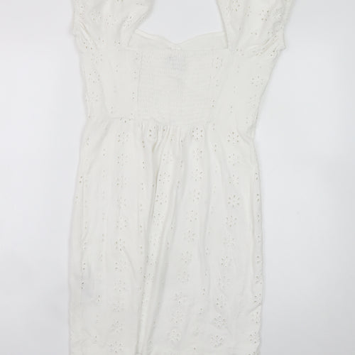 ASOS Women White Size 10 Short Puff Sleeve Cotton Shift Dress