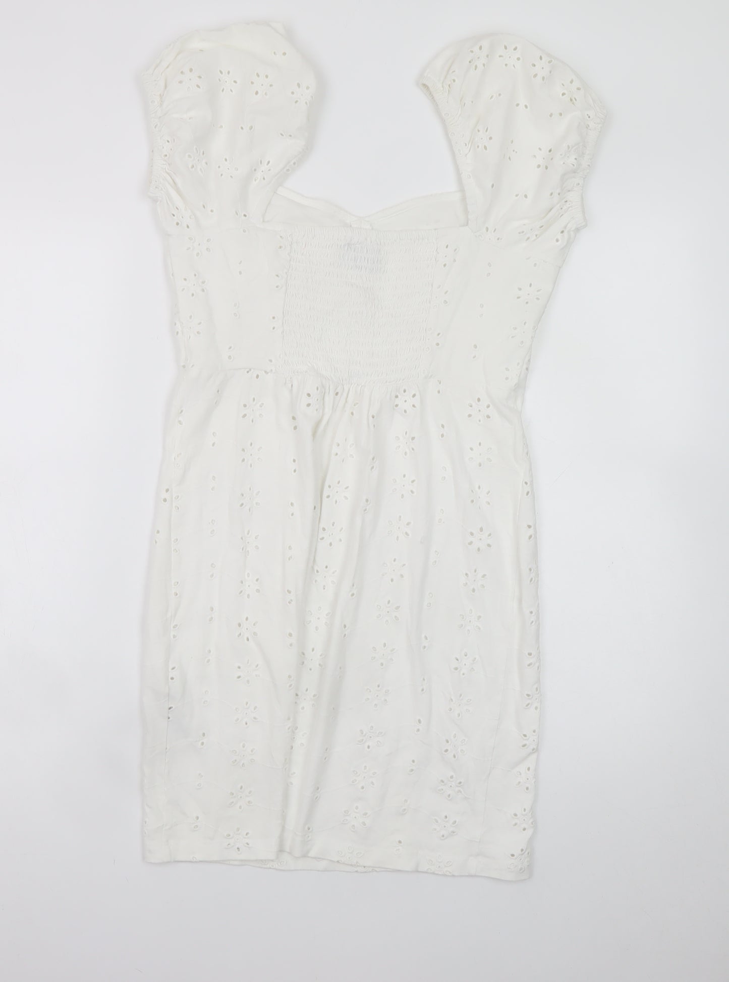 ASOS Women White Size 10 Short Puff Sleeve Cotton Shift Dress