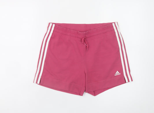 Adidas Women Pink Drawstring Biker Shorts Size M Lightweight Activewear