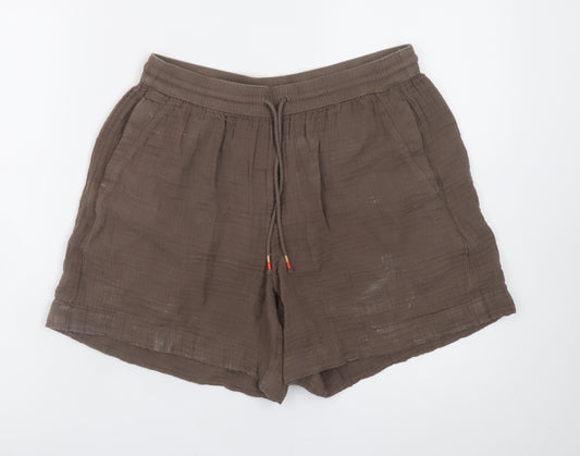 Marks and Spencer Women Brown Cotton Drawstring Relaxed Shorts Size 12
