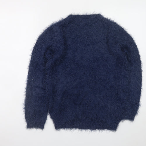 Quiz Women's Blue Beaded Fuzzy Knit Long Sleeve Jumper S