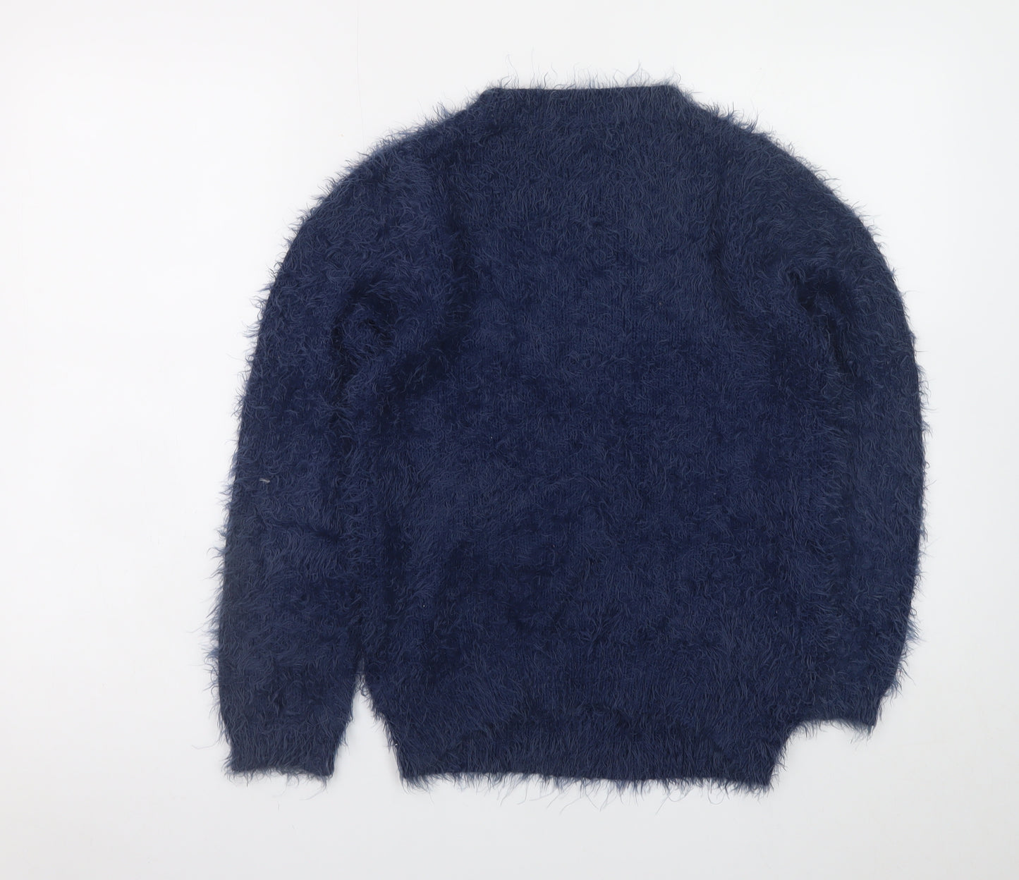 Quiz Women's Blue Beaded Fuzzy Knit Long Sleeve Jumper S