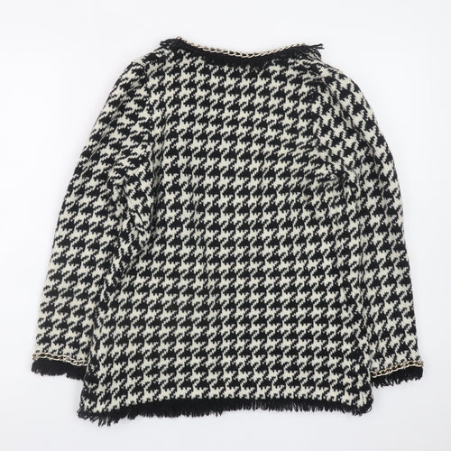 ZARA Knit Women Black & White Cardigan Small Houndstooth Beaded