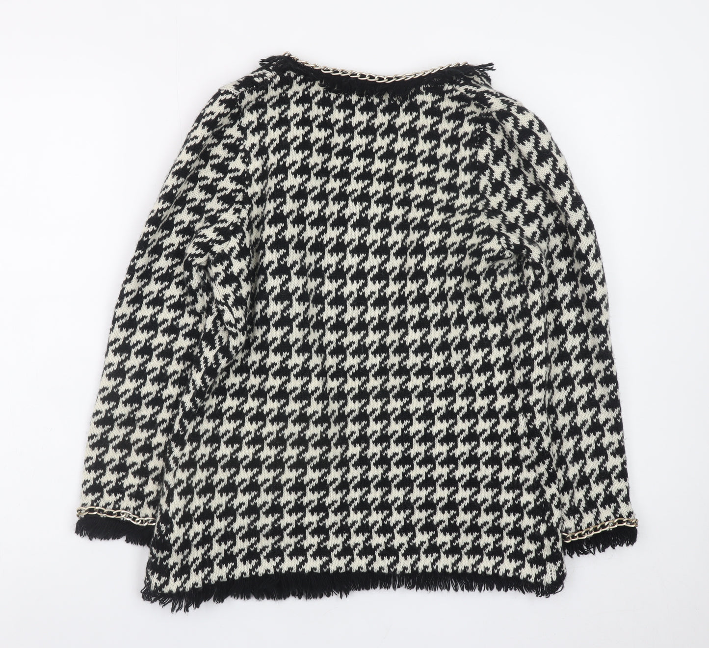 ZARA Knit Women Black & White Cardigan Small Houndstooth Beaded