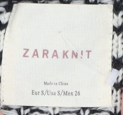 ZARA Knit Women Black & White Cardigan Small Houndstooth Beaded