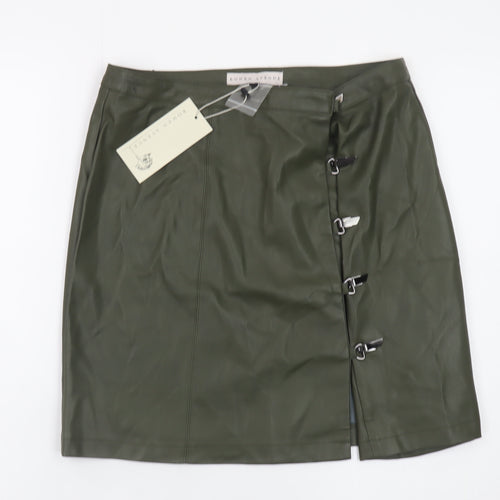 Rowen Avenue Women’s Green Faux Leather Buckle Mini Skirt M
